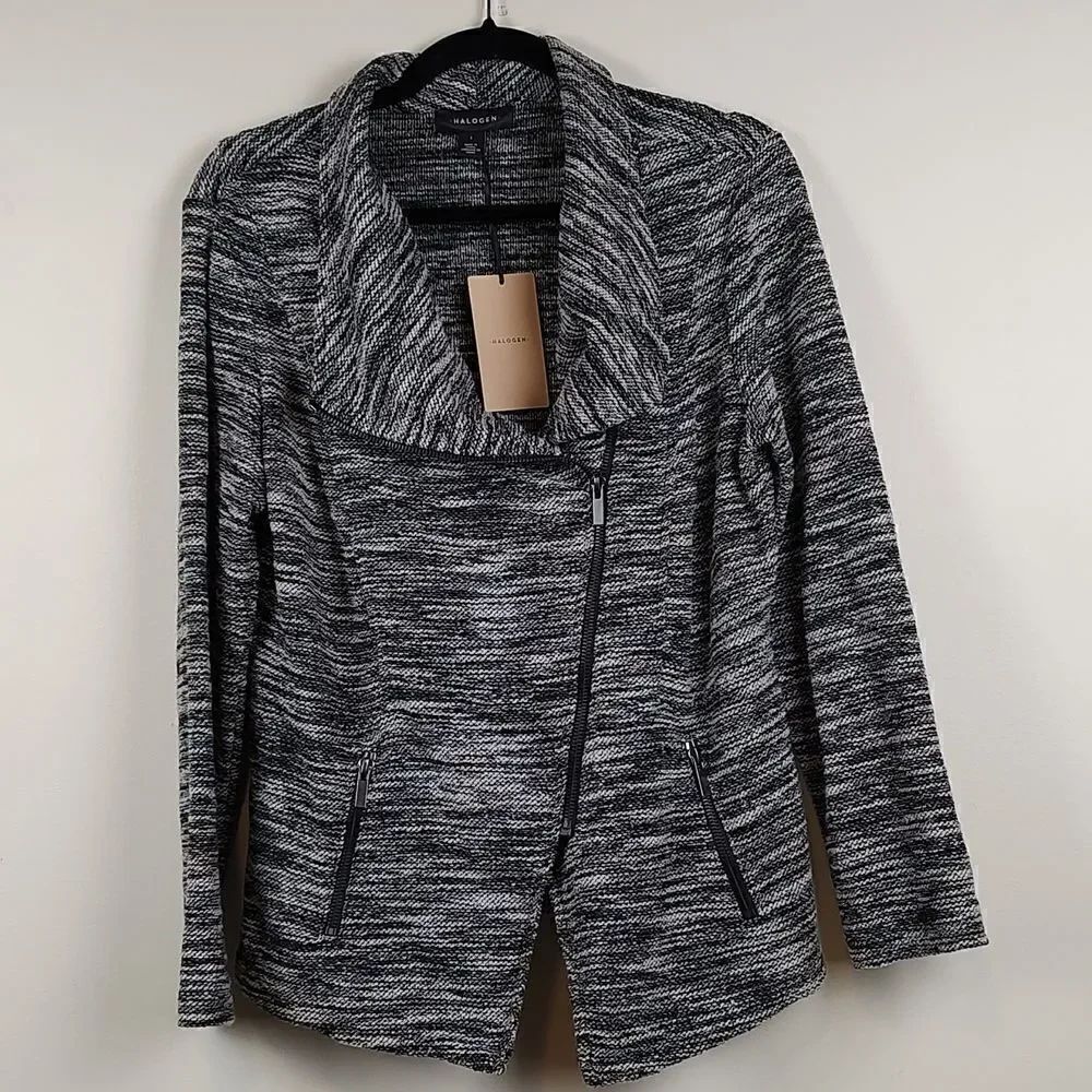 HalogenβKnitβAsymmetricalβZipβFrontβMotoβJacket